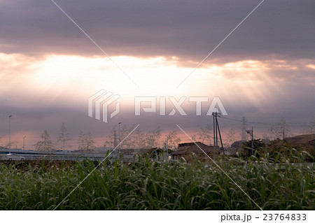 夕方の空　空と雲の写真素材　空の背景素材　コピースペース　広告スペース　真夏イメージ 23764833