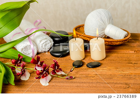 spa still life of orchid flower, Cambria, spa still life of orchid flower, Cambria, 23766389