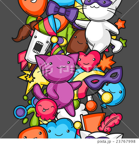 Carnival party kawaii seamless pattern. Cute cats 23767998