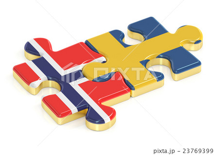 Sweden and Norway puzzles from flags, 3D rendering 23769399