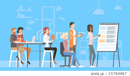 Creative Office Center People Sitting Desk Working 23769967