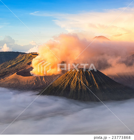 Mount Bromo, active volcano during sunrise. 23773868