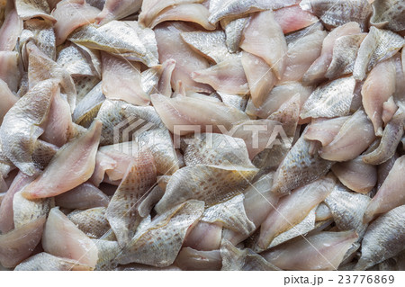 Top view stack of Sliced raw, Fresh fish after filleting 23776869