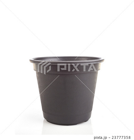 Black empty plastic bucket for seedlings isolated white 23777358