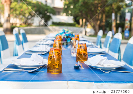 Table dining set at outside of the hotel Table dining set at outside of the hotel 23777506