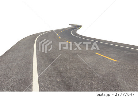 Black asphalt road with white and yellow line isolated on white 23777647