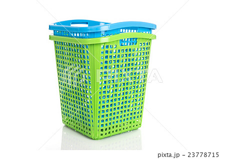 Empty new blue and green plastic basket isolated on white Empty new blue and green plastic basket isolated on white 23778715