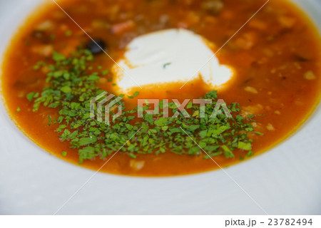 Russian traditional meat soup solyanka Russian traditional meat soup solyanka 23782494