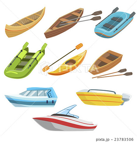 Different Types Of Boats Colorful Setのイラスト素材