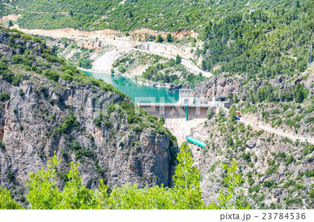 Dam on river in the mountains 23784536