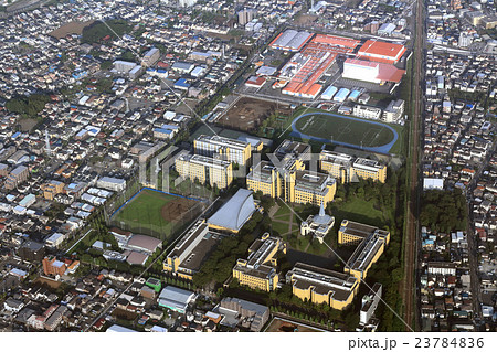 青山学院大学相模原キャンパス付近を空撮の写真素材