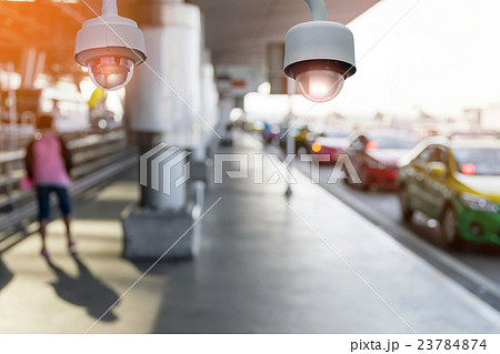 CCTV or surveillance camera in the airport. CCTV or surveillance camera in the airport. 23784874