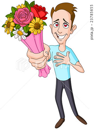 Man Giving Flower Bouquetのイラスト素材