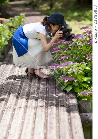 一眼レフカメラで撮影を楽しむカメラ女子 23786957