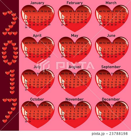 Stylish calendar with red hearts for 2017 23788198