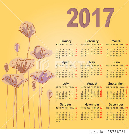 Stylish calendar with flowers for 2017 Week starts 23788721