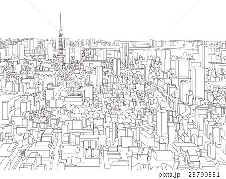 東京 街並みイラスト 俯瞰のイラスト素材