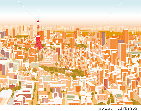 夕方の東京 街並みイラスト 俯瞰のイラスト素材 23793805 Pixta