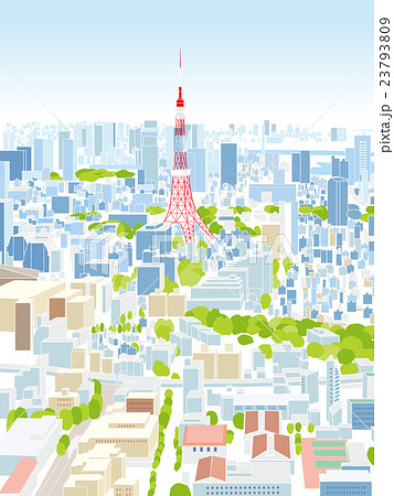 東京 街並みイラスト 俯瞰のイラスト素材