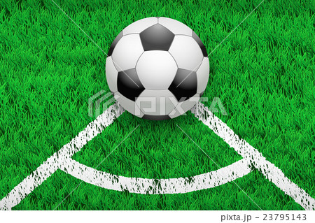 White line and football ball on Sport grass field 23795143