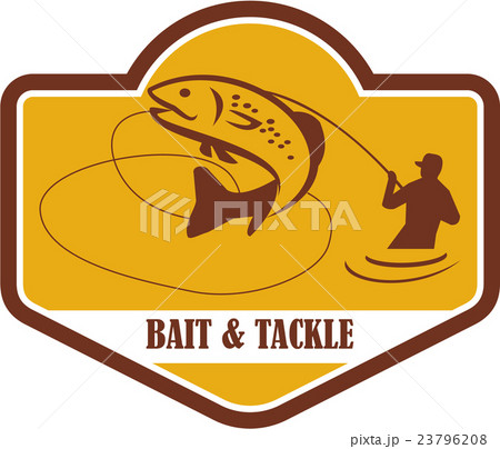 Trout Jumping Fly Fisherman Crest Retro Trout Jumping Fly Fisherman Crest Retro 23796208