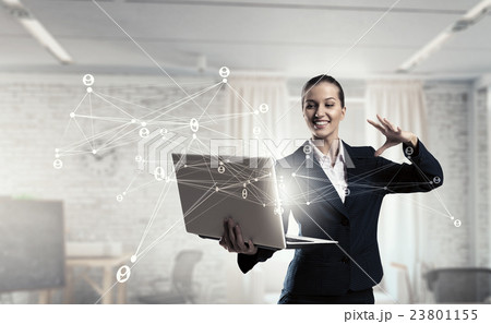 Woman with laptop in hands  . Mixed media 23801155