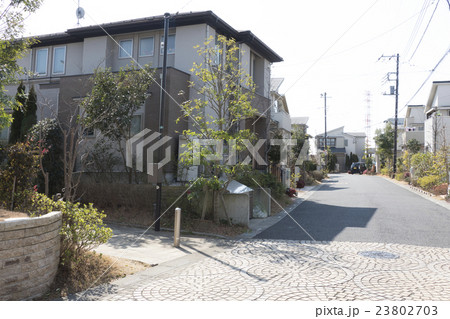 住宅　分譲住宅街　イメージ　　町並み　逆光　植栽 23802703