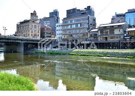 京都 四条大橋付近川床風景の写真素材