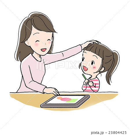 タブレットで勉強 女の子と女性 わかったのイラスト素材