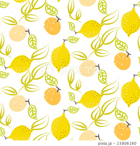 Yellow lemon with leaves vector seamless pattern. 23806160