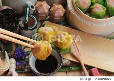 Chinese steamed dumpling and hot tea delicious. Chinese steamed dumpling and hot tea delicious. 23809605