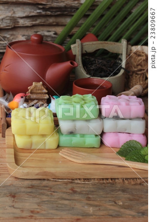 Mochi japanese dessert and hot tea delicious. Mochi japanese dessert and hot tea delicious. 23809667