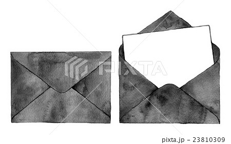 水彩イラスト 黒 封筒のイラスト素材