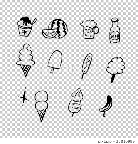 手書き チョークとクレヨンの素材 手書き 夏のお祭りアイテム 飲食のイラスト素材