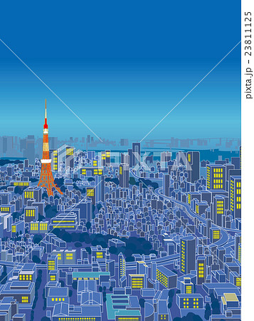 東京 俯瞰した街並イラスト 夜景のイラスト素材 23811125 Pixta