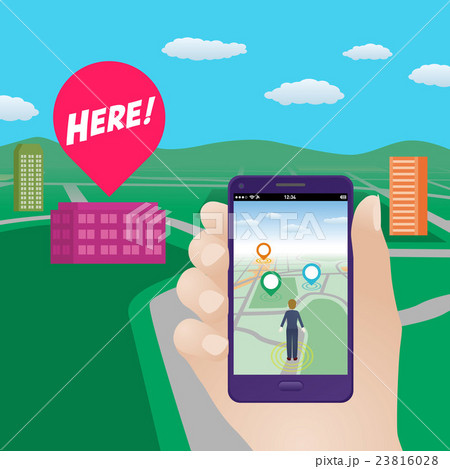 位置情報を利用したスマホゲームのイラスト素材 23816028 Pixta