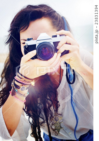 Pretty Photographer Woman Beach Vacation Lifestyle Concept Pretty Photographer Woman Beach Vacation Lifestyle Concept 23831394