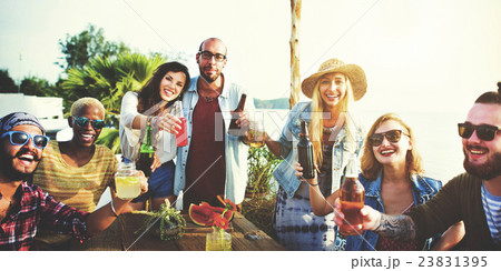Beach Party Dinner Friendship Happiness Summer Concept Beach Party Dinner Friendship Happiness Summer Concept 23831395