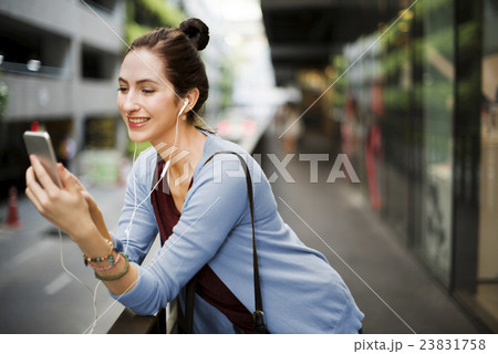 Woman Listening Music Media Entertainment Relaxation Concept 23831758