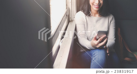 Asian Lady Traveling Commute Train Concept 23831917