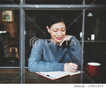 Asian Lady Writing Notebook Diary Concept Asian Lady Writing Notebook Diary Concept 23831974