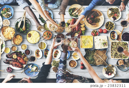 Friends Happiness Enjoying Dinning Eating Concept 23832311