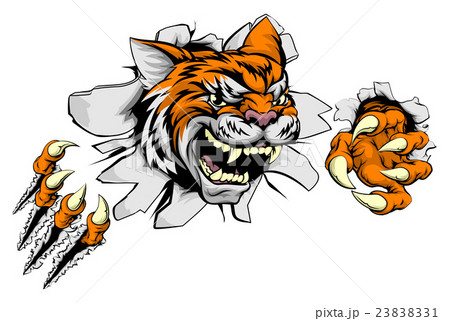 Tiger sports mascot ripping through wall 23838331