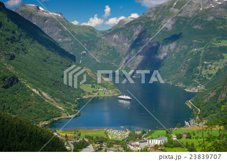 Aerial view of scenic Geirangerfjord. 23839707