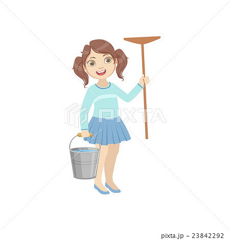 Girl Holding The Mop And Water Bucket 23842292