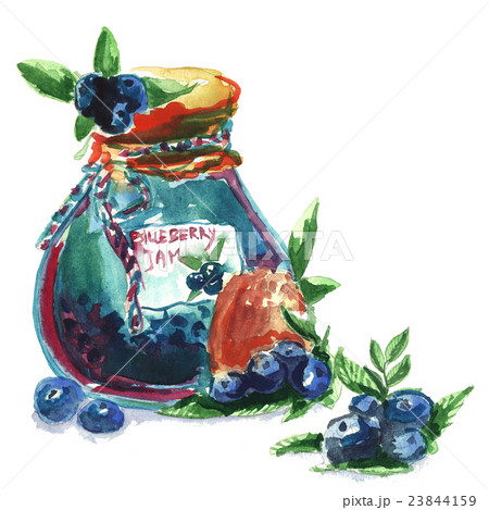 Cute jars of blueberries jam.  23844159