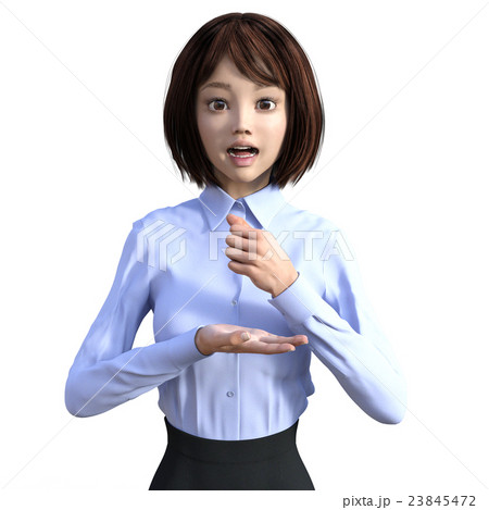 水色シャツの女性　表情アラカルト　perming3DCGイラスト素材 23845472