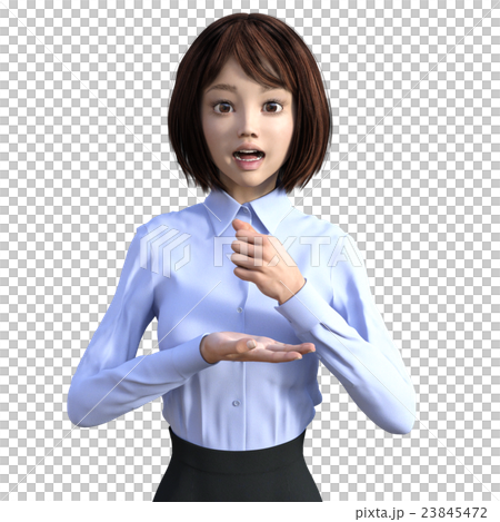 水色シャツの女性　表情アラカルト　perming3DCGイラスト素材 23845472