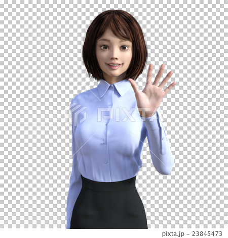 水色シャツの女性　表情アラカルト　perming3DCGイラスト素材 23845473