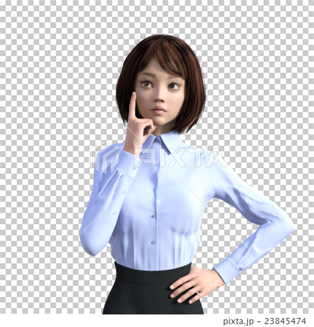 水色シャツの女性　表情アラカルト　perming3DCGイラスト素材 23845474